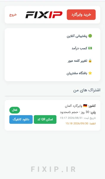 پنل کاربری وایرگارد آیفون